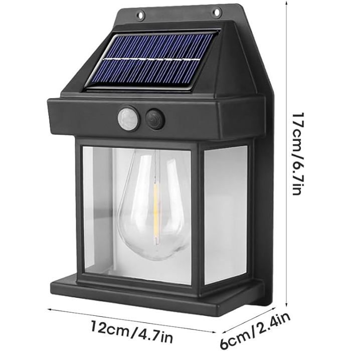Applique Murale Extérieures Solaire en Tungstène Lot de 2 Lampadaire Solaire Exterieur avec Capteur De Mouvement Blanc