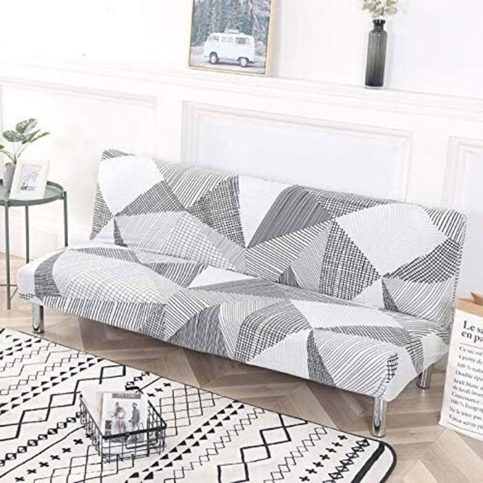 Housse de Canapé Sans Bras 3 Places 190-210 cm Couverture de Canapé Extensible Tout Couvert Canapé Pliant Motif géométrique