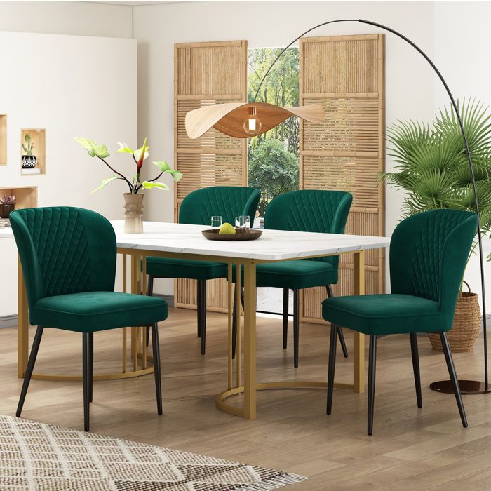 Ensemble table et chaises avec 1 table et 4 chaises capitonnées - BEAUNIV - en velours et MDF - Vert