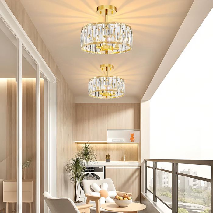 Diday 2pcs Plafonnier Cristal Or Lustre Cristal Chandelier Doré Plafonnier Chambre ø32 Cm Semi-Encastré pour Entrée Salon Chambre