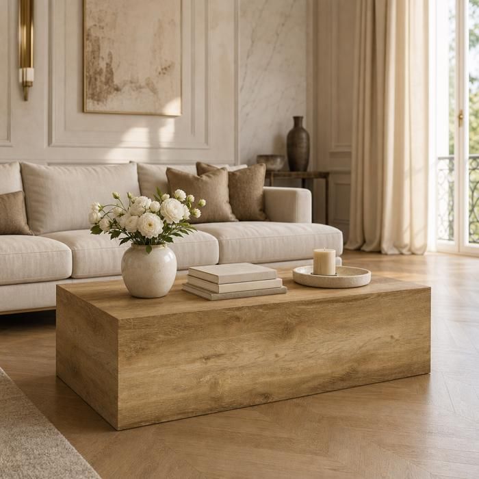 Table basse - Zephmum - rectangulaire bois clair 90x50x30 cm MDF