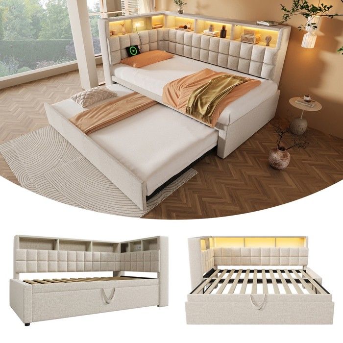 Canapé-lit - PAGE Living - 90x200 - Lit escamotable avec tiroir - LED Bluetooth & USB‑C