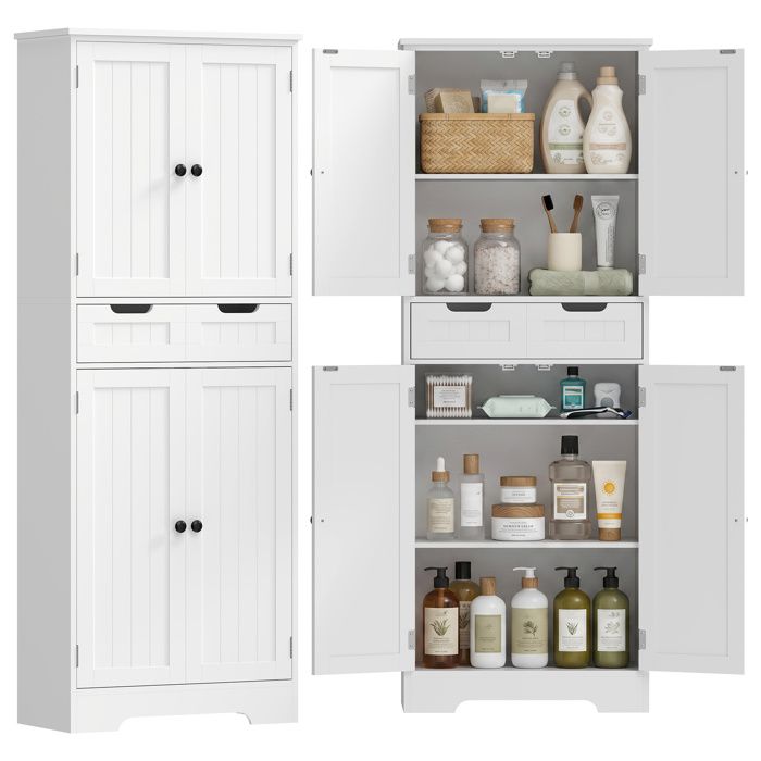 Meuble de salle de bain - HOMCOM - tiroir 2 placards à portes - style moderne - 60 x 30 x 160 cm - blanc Meuble de salle de bain - HOMCOM - tiroir 2 placards à portes - style moderne - 60 x 30 x 160 cm - blanc