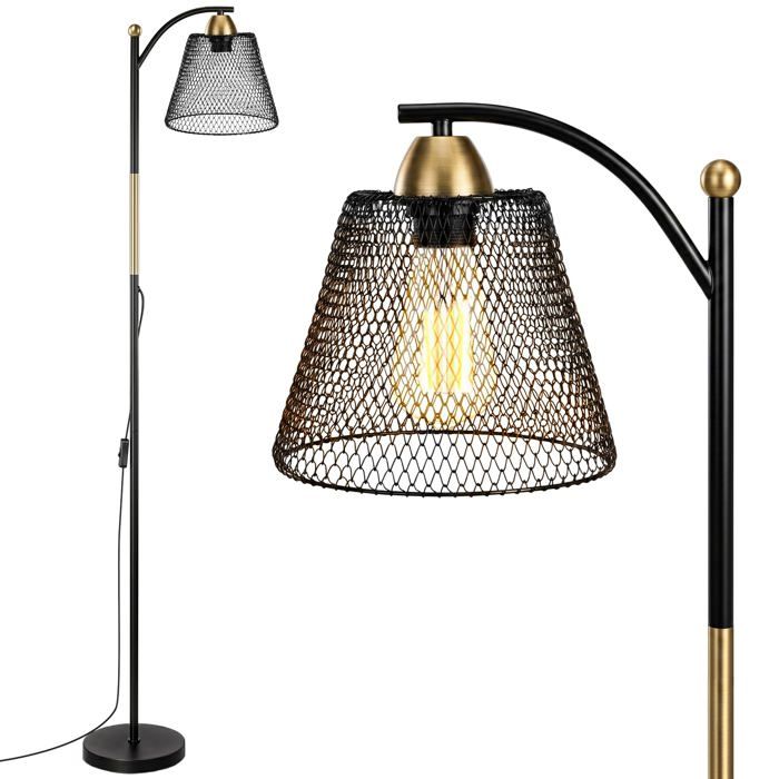 Lampadaire sur Pied Salon E27 Douilles 145CM 230V Industriel Lampadaire LED 40W Noir et or pour un Bureau Salon une Chambre (