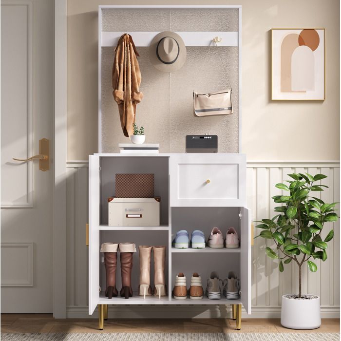 JOINERY Vestiaire d’entrée / Meuble d’Entrée 80x175 5x35 cm Armoire de Rangement Blanc avec 1 Tiroirs 2 Placards