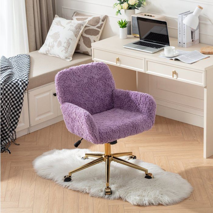 Chaise de bureau et coiffeuse EVRYAE violet 61 x 60 x 81-90 cm reglable en hauteur pivotante 360° a roulettes
