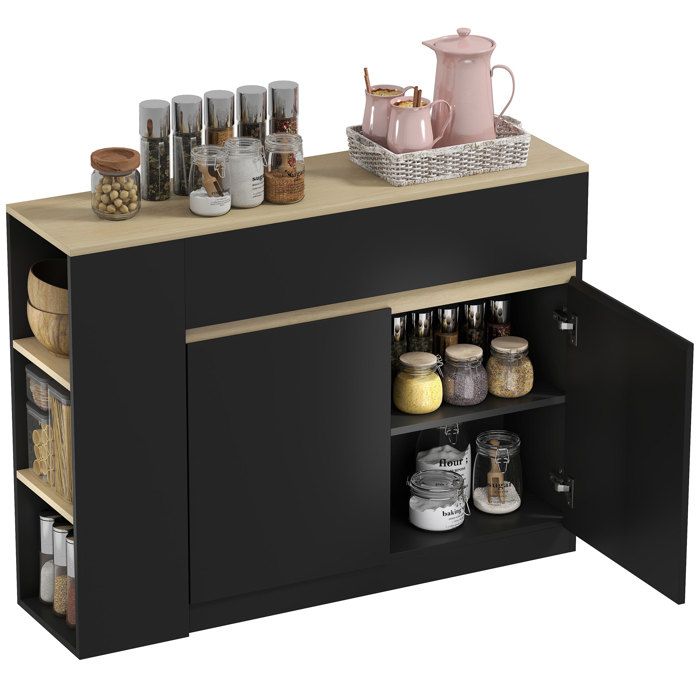 Armoire de cuisine - MINIMAL - 110 x 29.5 x 82 cm - 2 portes 2 tiroirs 3 étagères réglables - Noir - Format compact Armoire de cuisine - MINIMAL - 110 x 29.5 x 82 cm - 2 portes 2 tiroirs 3 étagères réglables - Noir - Format compact