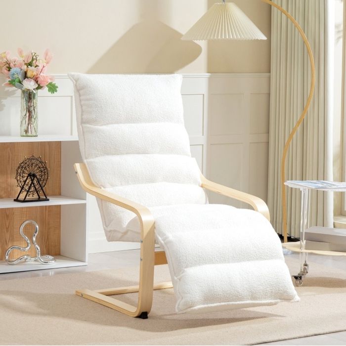 Fauteuil à bascule relax avec repose-pieds réglable dossier haut et accoudoirs en polyester blanc