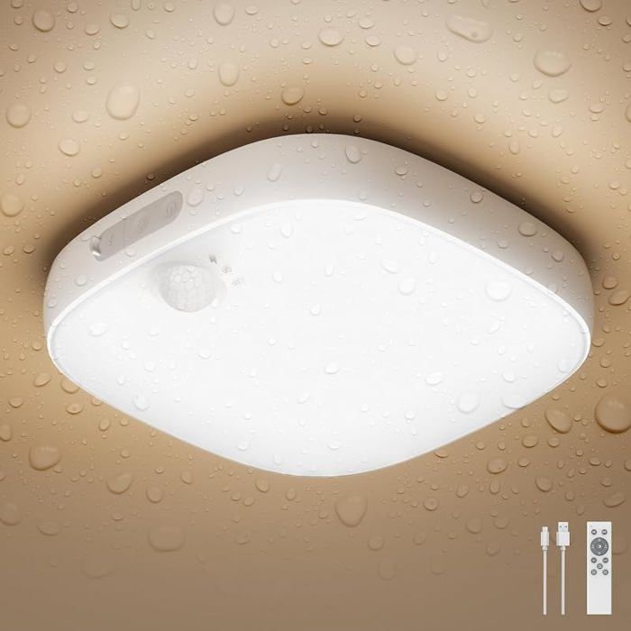 Pfonnier LED Avec Détecteur De Mouvement Lampe De Douche IP65 Étanche Lampe De Salle De Bain Rechargeable RGB Lot De 1 L PLAFONNIER