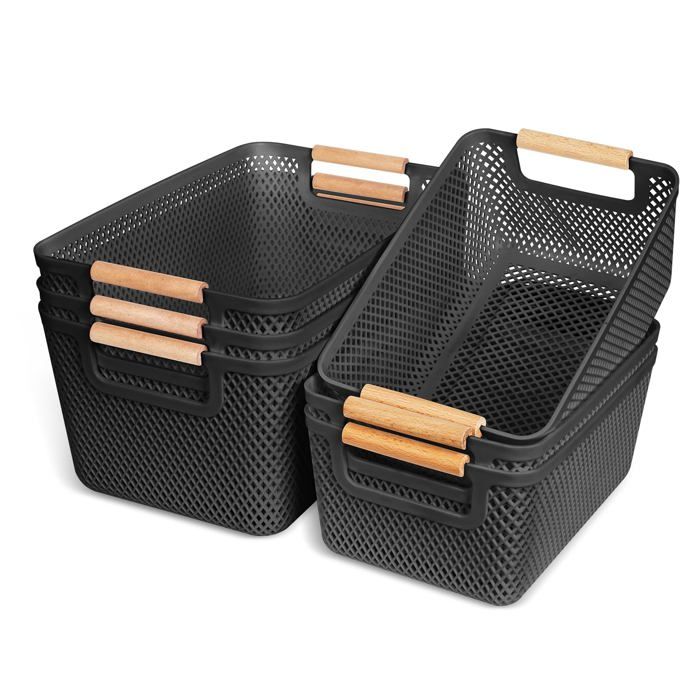 Lot de 6 boîtes de rangement noires s couvercle Noir Noir DESSERTE DE CUISINE