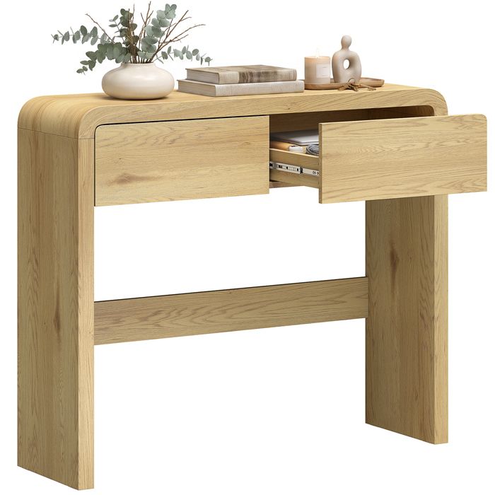 Table console - HOMCOM - 2 tiroirs coins arrondis et plateau épais - style rustique - bois - 100 x 30 x 85 cm - bois naturel Table console - HOMCOM - 2 tiroirs coins arrondis et plateau épais - style rustique - bois - 100 x 30 x 85 cm - bois naturel