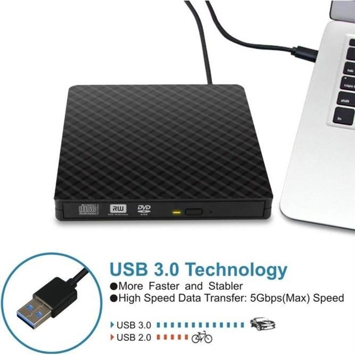 Slim USB 3.0 externe DVD RW Graveur de CD Lecteur Graveur Lecteur Lecteur pour PC portable @adp711