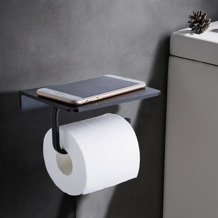 Porte Papier Toilette Auto Adhesif Porte Rouleau Papier Hygienique Mural Sans Percage Avec Support D Etagere Pour Telephone Noir Cdiscount Bricolage