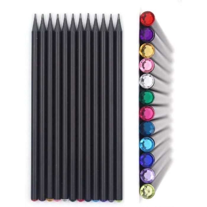 dessin LEDGOO Lot de 12 crayons à papier HB pour enfants avec strass colorés peinture à lécole 