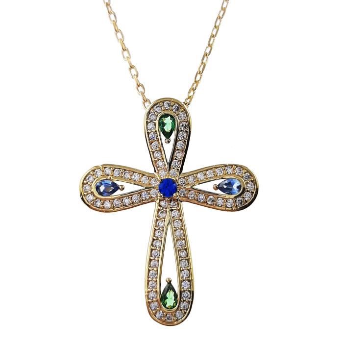 Pendentif Croix Baroque Plaqué Or 18k Avec Oxyde De Zirconium - Neuf Avec étiquettes