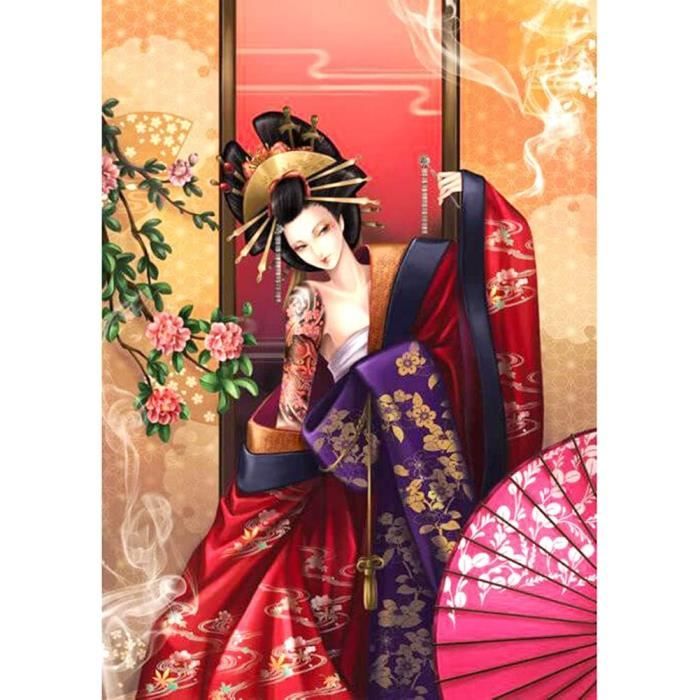 Kit Peinture Diamant 5D DIY Geisha Japonaise 30x40cm Diamond Painting Forage Complet Peinture Par Numéros Broderie Diamant Strass Point De Croix Art Décoration Murale Pour Maison (12x16in