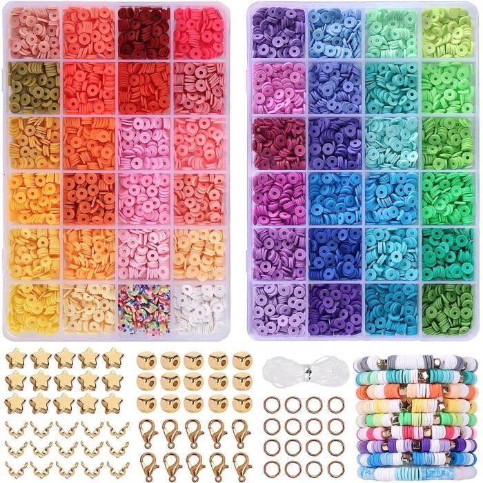 2414 Pièces 2414 Perles Heishi Colorées - Kit Perles Plates 6mm Pour Bracelets DIY Et Création Bijoux Creativite Enfant