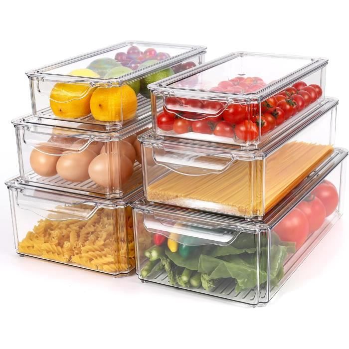 Lot de 6 boîtes de rangement transparentes pour réfrigérateur - Glovios Lot de 6 boîtes de rangement transparentes pour réfrigérateur - Glovios