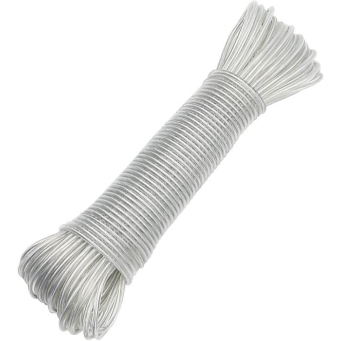 Corde à Linge Extra Solide De 30 M Avec Noyau En Acier - Capacité De Charge De 120 Kg - Corde à Linge Flexible, Indéchirable Et Résistante à La