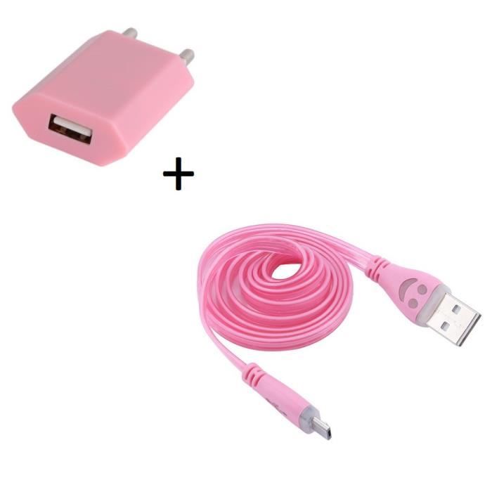 Pack Chargeur pour IPHONE 12 Mini Lightning (Cable Smiley LED + Prise  Secteur USB)Connecteur (ROSE PALE)