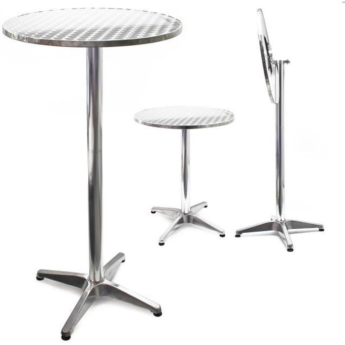 table haute de bar aluminium bistro réglage en hauteur 74-114 cm ø 60 cm meuble terrasse salon - 61808