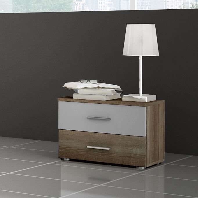 Table de chevet pour chambre adulte coloris chêne et gris - Achat