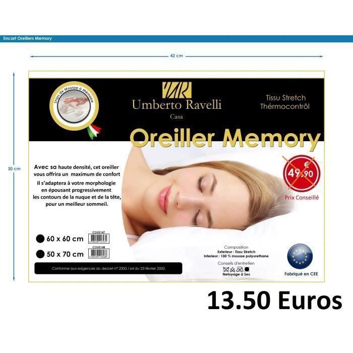 Oreiller à Mémoire de forme - 60 x 60 - Umberto Ravelli - Cdiscount Maison