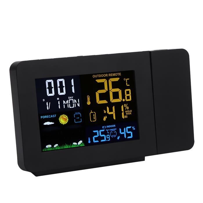 Réveil électronique Multifonctionnel Calendrier perpétuelHorloge Décorative Station météo sans Fil,prévision numérique USB Horloge de Charge Écran Couleur