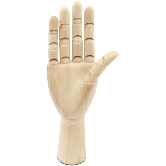 Mannequin Main Articulé En Bois - Main Gauche Avec Doigts Et Poignet Mobiles - 12 Pouces