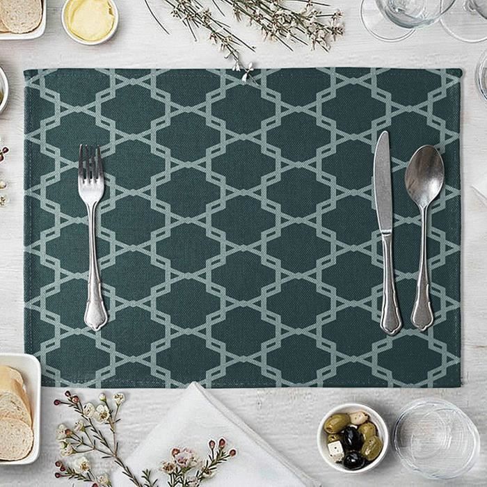 Set De Table Exterieur 6 Pieces Deco De Table Anniversaire Coton Lin Motif De Polygone Geometrique 45x30cm Vert 1077 Cdiscount Maison