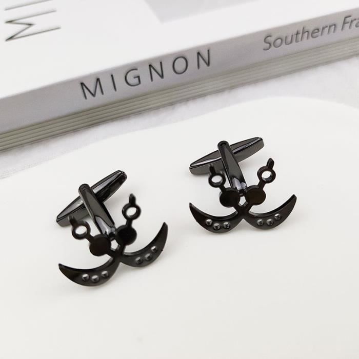 Boutons De Manchette Rayés - 2 Paires Acier Inoxydable - Noir Et Argent
