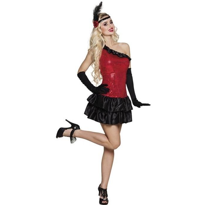 Déguisement robe courte de cabaret noire et rouge