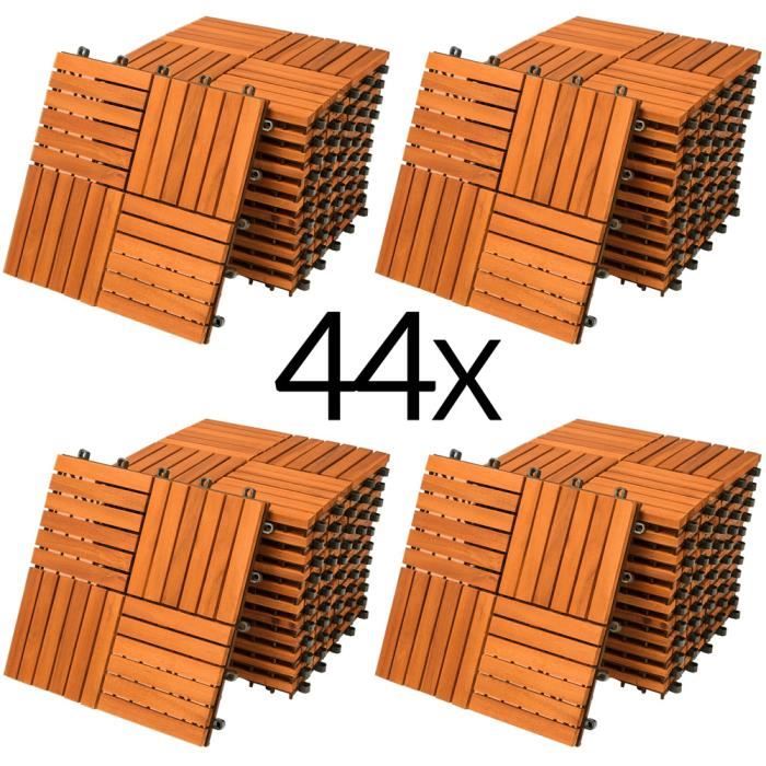 Dalles de terrasse bois d’acacia certifié FSC® 4m² dalle acacia mosaïque Quattro 30x30cm système de clips dalle découpe possible