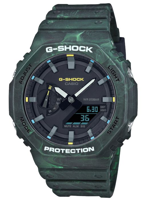 casio - montre hommes - quartz - analogique - digital - bracelet plastique vert - ga-2100fr-3aer