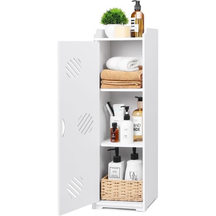 Meuble Colonne étroit Avec Portes Verre Ondulé – Armoire Haute Rangement Salle De Bain/cuisine, Blanc, étagères Réglables