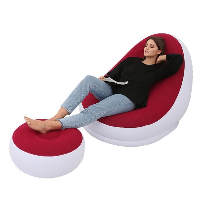 Chaise gonflable pliable floquée en PVC - FAFEICY - Bleu marine Rouge - Adulte - 1 personne - avec repose-pieds