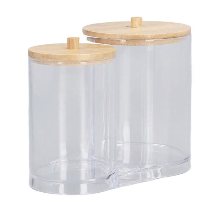 Lot De 2 Pots Boules De Coton MDesign - Couvercle Bambou Transparent