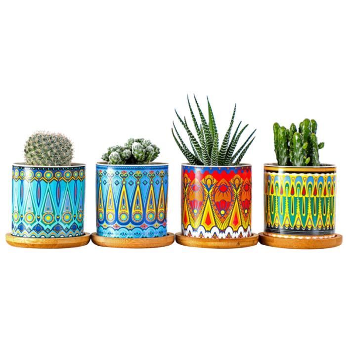 Jardinieres Succulentes Cylindriques Pot De Fleurs En Ceramique Mini Conteneur De Plantes Mandala Motif Jardiniere Bac A Fleur Cdiscount Jardin