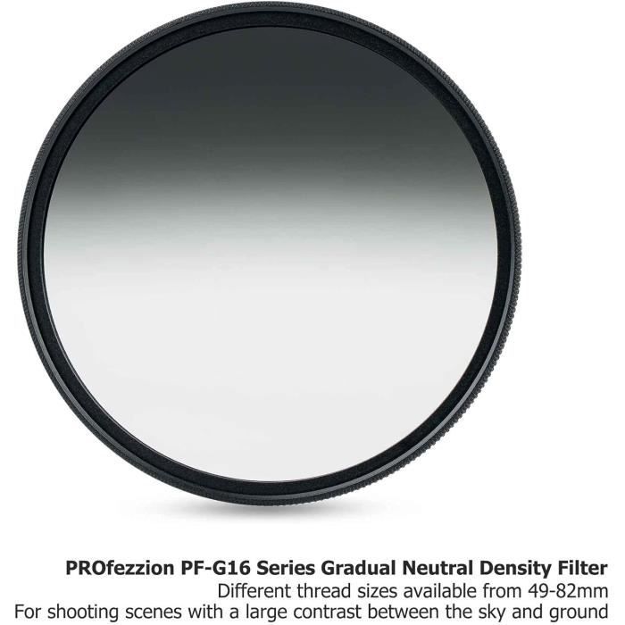 PROfezzion Soft Grad ND 62mm Filtre à Densité Neutre Graduelle Circulaire 4 Vitesses GND pour Sony E 10-18mm f4,Nikon Z 35mm f1.8