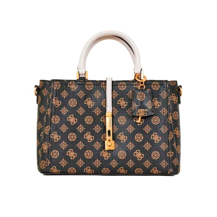 Bolso Guess Briana Girlfriend Satchel - Mocha Con Logo, Cierre Hebilla
