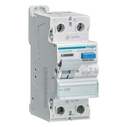 Disjoncteur différentiel - HAGER - CDA540D - 2P - 40A - 30mA - 10kA