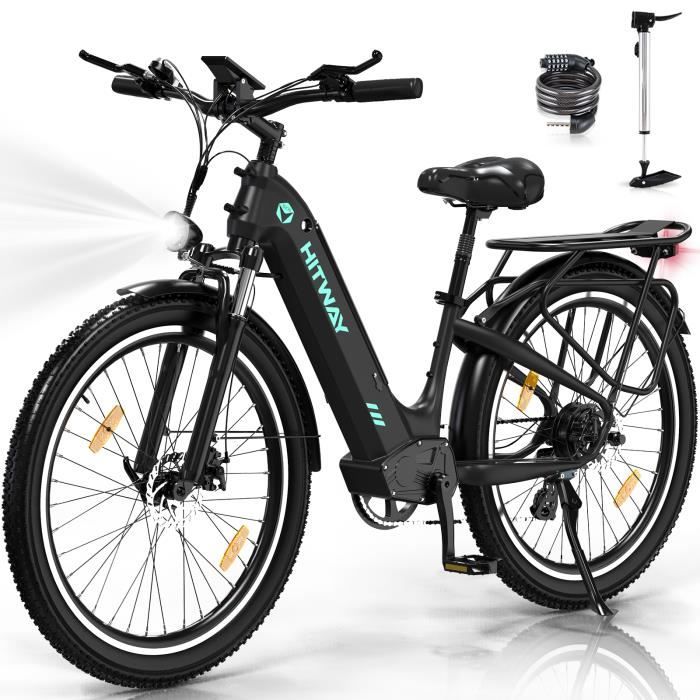 HITWAY 26 X3.0 Velo Electrique VAE 250W E Bike Batterie Amovible 48V 18AH Shimano 7 Vitesse Noir