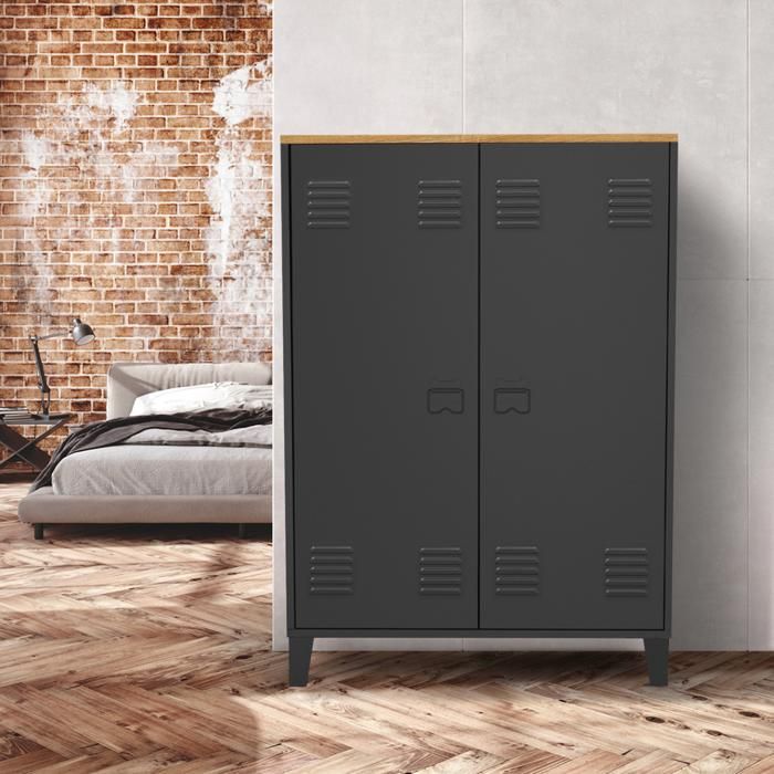 IDMarket - Armoire vestiaire penderie Ester 2 Portes métal Noir Design IDMarket - Armoire vestiaire penderie Ester 2 Portes métal Noir Design