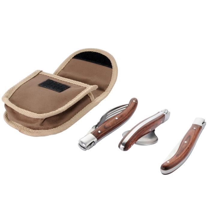 Set De Couverts De Voyage En Bambou - 5 Pièces Avec Pochette Coton - Fourchette, Couteau, Cuillère, Paille Et Nettoyeur