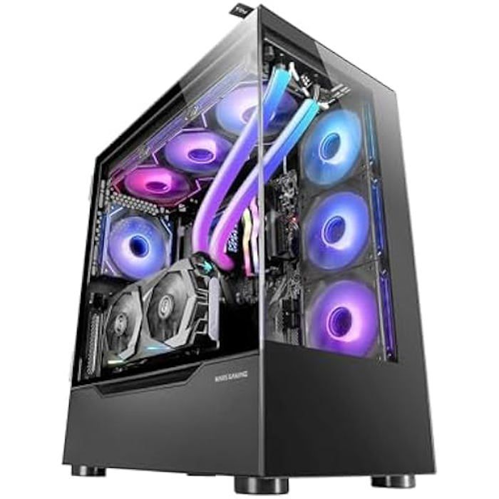 Mars Gaming MC-ULT Boîtier Gaming Custom XXL E-ATX Double Vitre Tempérée 90° Sans Cadre + Porte Latérale Refroidissement Liquide