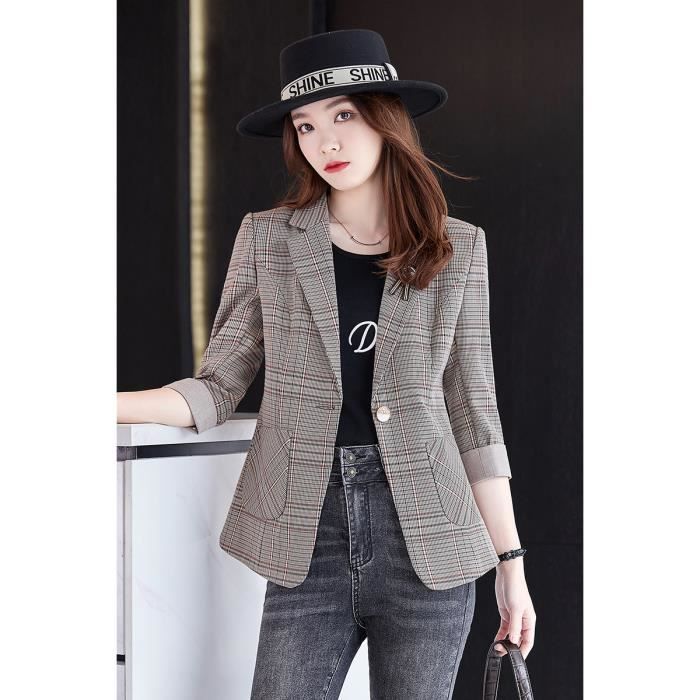 Blazer Veste a carreaux Slim Rose Casual Rose Cdiscount Pret a Porter
