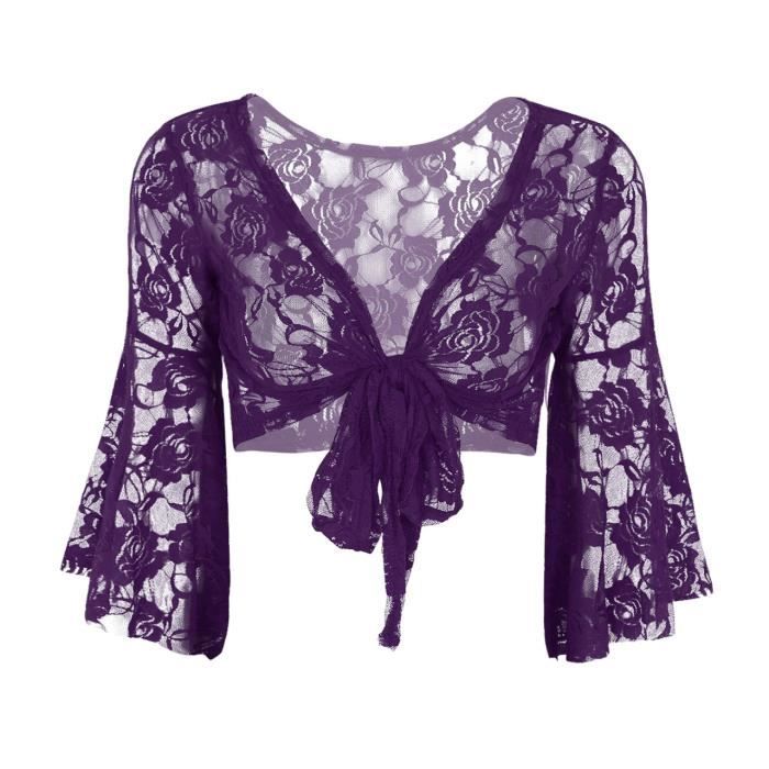 YONGHS Femme Haut Danse du Ventre Boléro Dentelle Cache coeur Danse Crop Top Danse Classique Violet