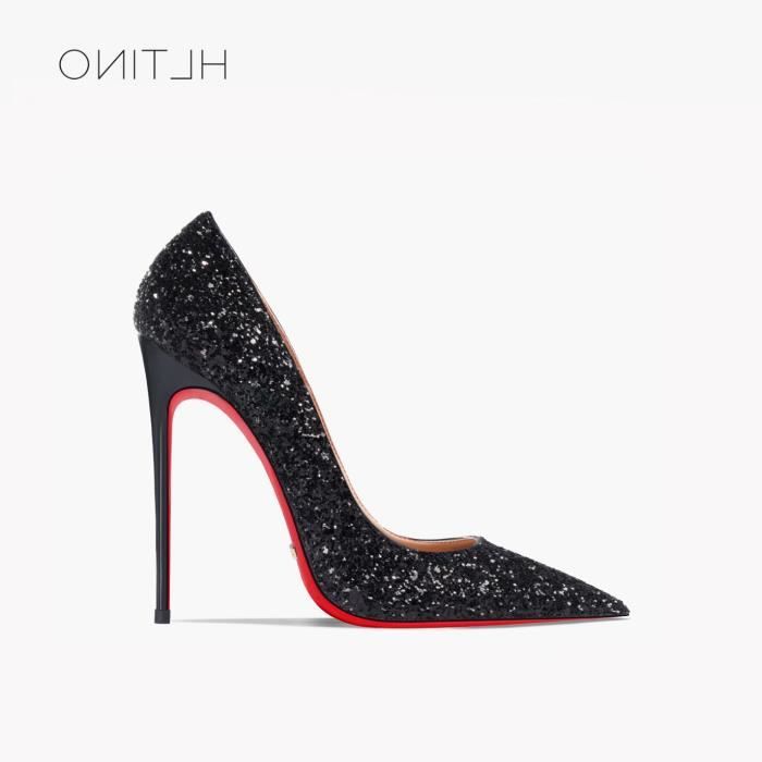 Escarpins a fond pointu pour femmes chaussures de mariage Stiletto paillettes talons hauts de soiree Noir 12cm Achat Vente Escarpins femme pas cher Cdiscount