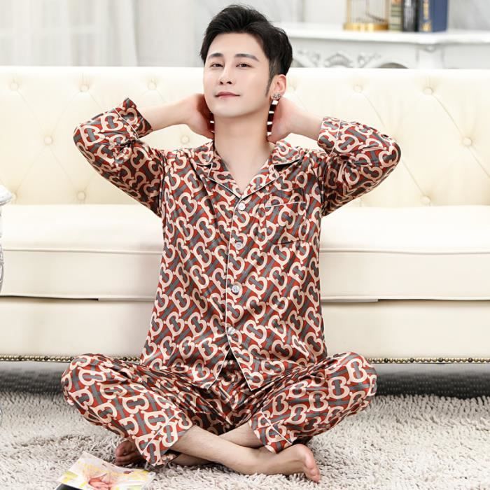 Pyjama homme en soie fine VITATA Ensemble pièces Manches longues  pantalon Léger et respirant