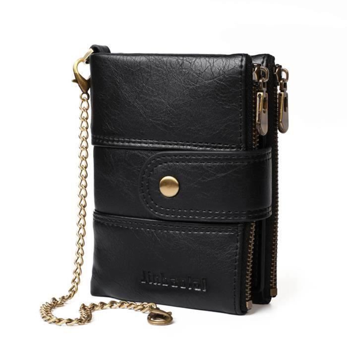 Portefeuille En Cuir Véritable Bag Street - Fermeture éclair, RFID, Fait Main En Inde